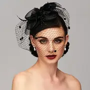 Elegant Fascinators Hats Linen Net Mesh Headpiece Kentucky Derby Hat with Clip Headband Feather Floral Flower Mesh Net Wedding Evening Party Horse Race Ladies