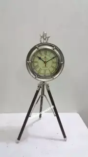 Nautical Maritime ~Silver Chrome Clock with Tripod Desktop ~ Table Clock ~ Work