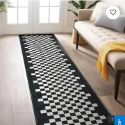 World Rug Gallery Checkered Border Washable Non Slip Area Rug - 2'x8' Runner