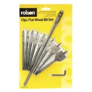 Rolson UK 48550 10pc Flat Wood Spade Timber Drill Bits: 6-10-13-16-19-22-25-32mm
