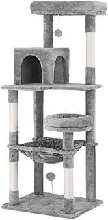 i.Pet 143cm Cat Tree, Cats Scratching Post Multi-Level Tower Pet Scratcher Climbing Trees Posts Indoor Kittens Wooden Play House Kitty Activity Center, with Plush Cover Condo Hammock Bed Black