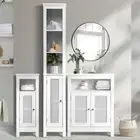 Oikiture Storage Cabinet Floor Cupboard Laundry Rattan Door White
