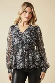 Dorothy Perkins Womens Tops Mono Elegant Abstract Button Front Chiffon Blouse