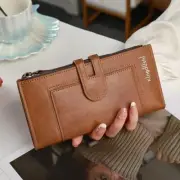 Ladies Faux Leather Wallet Long Purse Phone holder clutch Solid Light Coffee
