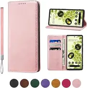 [WANDI QAQ] Google Pixel 8 Pro Case Leather flip Wallet with Hanging Rope Card Holder Slots Kickstand Magnetic Folio Shockproof Proof Protective Google Pixel 8 Pro Cover -Rose Gold