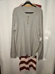 NWT Burt’s Bees Mens Pajamas Loungeware XXL Two-Piece Set Henley Top Strip Pant