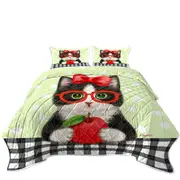Cute Funny Cats Tuxie with Apple and Glasses Coverlet