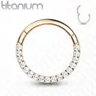 Piercing Ring Segment Titanium Rose White Rhinestone Face ( Ear, Daith , Septum)