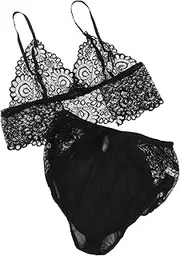 [FRCOLOR] 1Set Lace Nightwear for Valentine Day Honeymoon Wedding Anniversary Xmas Party Skin Friendly Material Elegant Design Black