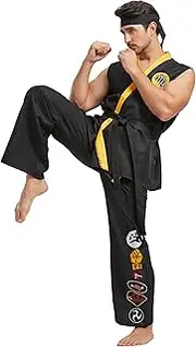 [Takuvan] Karate Costume for Men Deluxe Plus Size Halloween Karate Gi Uniform Set with Black Belt Headband Adult Unisex