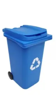 Miniature Recycling Bin With Wheels Pencil Pen Holder / Toy Blue