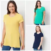 Susan Graver Modern Essentials Petite Liquid Knit Tunic Yellow Green Navy - XS