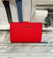 Michael Kors Bright Red Jet Set Travel Medium Leather Bifold Zip Coin Wallet