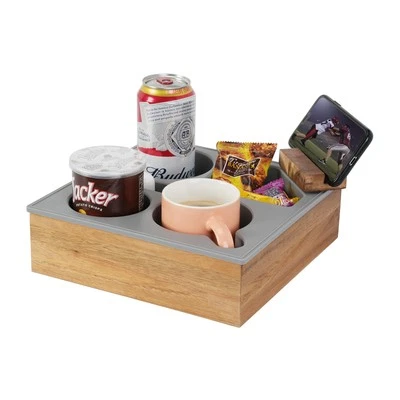 Couch Cup Holder Tray, Handy Soft Silicone Acacia Wooden Couch Caddy for Bed ...