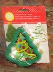 Wilton Christmas Tree Comfort Grip Green & Silver Large Cookie Cutter NEW
