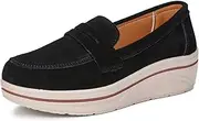 Veroders Women's Suede Wedge Loafers Slip-On Comfortable Penny Loafers Thick Soft Platform Shoes Business Work Walking