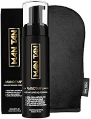 MAN TAN - Sunless Tanner Starter Pack For Men | AMINOTAN Best Clear Self Tan Mousse For Men Works With Hair + Sweat Proof (Mitt & Bottle) - 200ml