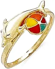 [JewelryWeb] 14k Yellow Gold Enamel Dolphin Beach Ball Ring Size 7.0 Band Style-Ring for Women