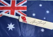 Aaron Finch (Australia) signed New Balance (Red/White) mini cricket bat + COA