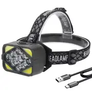 BORUIT Head Flashlight COB+LED Super Bright Rechargeable Headlights Torch Lamp
