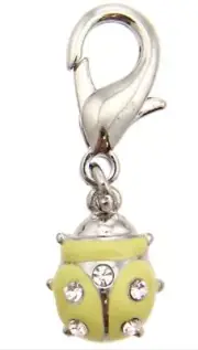 Yellow Crystal Ladybug Dog Tag Charm for Zipper Pull, Purse, Etc.