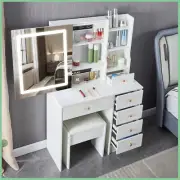 Vanity Dressing Table Makeup Desk With Smart LED Light Mirror Stool Drawer Shelf