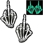 [PASTEASE] Glow in the Dark Pasties - Black & White Middle Finger Skeleton Hand Glow in the Dark Nipple Covers for Festivals, Raves, & Lingerie | Halloween Costume Accessory | Latex Free & Made in USA,