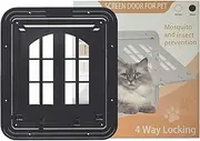 Dog Door, Sliding Screen Panel, Reinforced Pet Access Frame, Removable Multifunctional Design, Ideal for Indoor Outdoor Patio Balcony Apartment Use, 29.2x26.2x1.3cm Black White