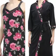 Christian Siriano Chemise Nightgown Robe Set 2 Pieces Size Medium Pink Roses NEW