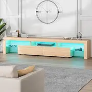 [ALFORDSON] LED TV Cabinet Stand Night Light 200 x 45 x 35cm, 15mm Thick Particle Board 16 Colors and 4 Modes RGB Light Entertainment Unit for Living Room, Multimedia Centre Furniture, Wood