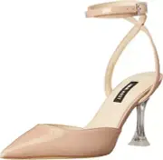 Nine West Harlowe Medium Natural Spool Heel Pointy Toe Ankle Strap Leather Pumps