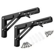 2 Pcs 8 Inch Folding Shelf Brackets Iron Collapsible Shelf Bracket, Black
