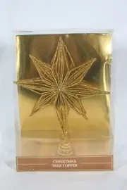 GEMS & GLITTER COVERED WIRE GOLD STAR CHRISTMAS TREE TOPPER 12" TALL NEW IN BOX