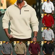 Men's Zip Up Hoodie Quarter Zip Hoodie Fleece Hoodie Apricot Wine Red Black White Red Standing Collar Half Zip Plain Quarter Zip Sports Outdoor Casual Daily S
