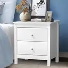 White Bedside Table with 2 Drawers Modern Nightstand