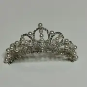 Silver Bridal Bride Wedding Day Hair Comb Tiara Accessory Rhinestones 4.25” x 2”