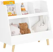 SoBuy Kids Bookshelf with 5 Open Compartments White Children's Bookcase & Toy Storage Organizer, Solid Wood Legs, Sturdy Shelving Unit for Bedroom or Playroom KMB19-W