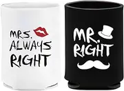 Mr Right Can Cooler - Black and White Neoprene Beer Can Sleeves | Reusable Beer Soda Can Sleeves,Funny Soda Can Sleeve Drink Bottle Cooler Wrap Non-Slip for Beach, Barbecue,Neopren