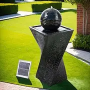 Solar Water Feature Twisted Fountain LED Light Bird Bath 85CM Black Outdoor Decor