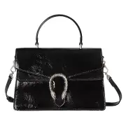 GUCCI Dionysus Medium $3900 Black Patent Leather Top Handle Bag New/Authentic
