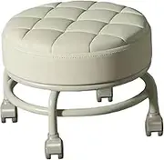 Rolling Stools with Wheels 360° Rotating Lazy Housework Stool Low Noise Round Pedicure Stool for Garage Library Barber Shop 34cm Diamter, Beige