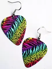 Leopard Zebra Animal print guitar pick earrings! Rockabilly Punk Rainbow LGBTQ