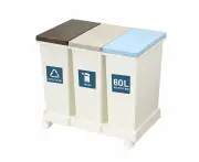 3x20L Recycling Waste Bin 3 Compartment Kitchen Garbage Bin Recycle Bin Triple Rubbish Bin Kitchen Trash Can with Wheels for Kitchen Home Office White