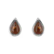 Cognac Amber Teardrop Stud Earrings 10 x 7mm Solid Sterling Silver 925