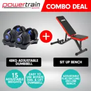 Combo 2x 24kg ADJUSTABLE DUMBBELLS w/ WEIGHTS BENCH HOME GYM EXERCISE Blue