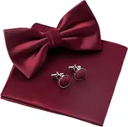 [Aegero] Mens Solid Color Pre-tied Bow Tie and Pocket Square Cufflinks Sets with Formal Tuxedo Bowties for Wedding Party