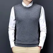 Men's Sweater Vest Dress Sweater Wool Sweater Pullover Sweater Jumper Ribbed Knit Knitted Solid Color Crew Neck Keep Warm Modern Contemporary Work Daily Wear C