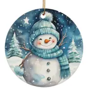 Funny Snowman Smile In Snowy Winter Art Christmas Ornament Xmas Gift Tree Decor
