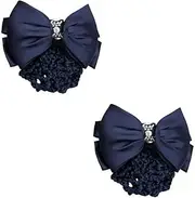 French Hair Net Bun Cover with Bow Clips, 2-Piece Set, Hair Accessories for Women and Girls (Blue)