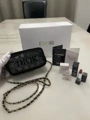 Dior Black Mesh Cosmetic Bag Pouch and Mini Perfume Sampled Gift Set